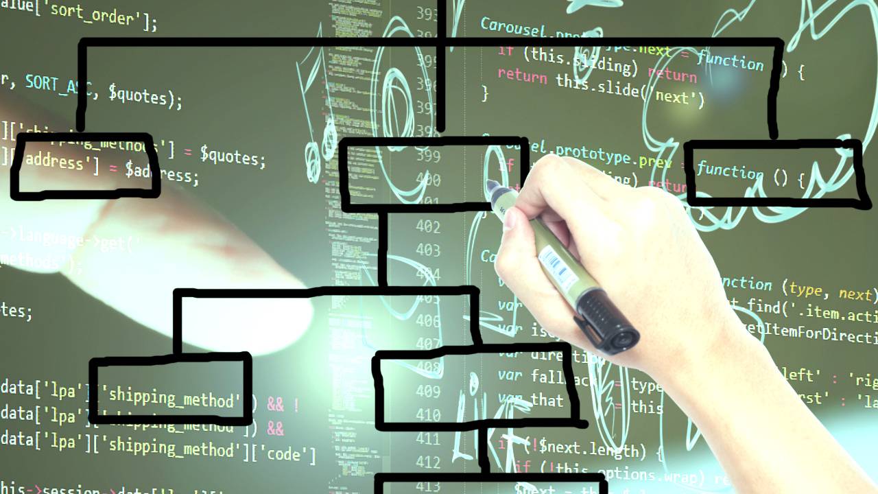 A hand sketching a coding tree on a computer screen for Jeremy Bursey's January 2021 newsletter.