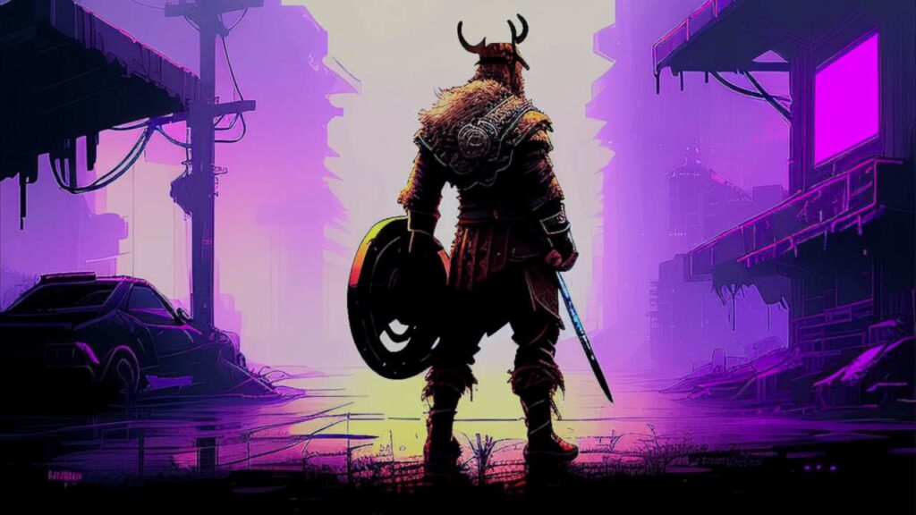 Viking returns home...or so he thought. (Image generated by SUPERMACHINE)