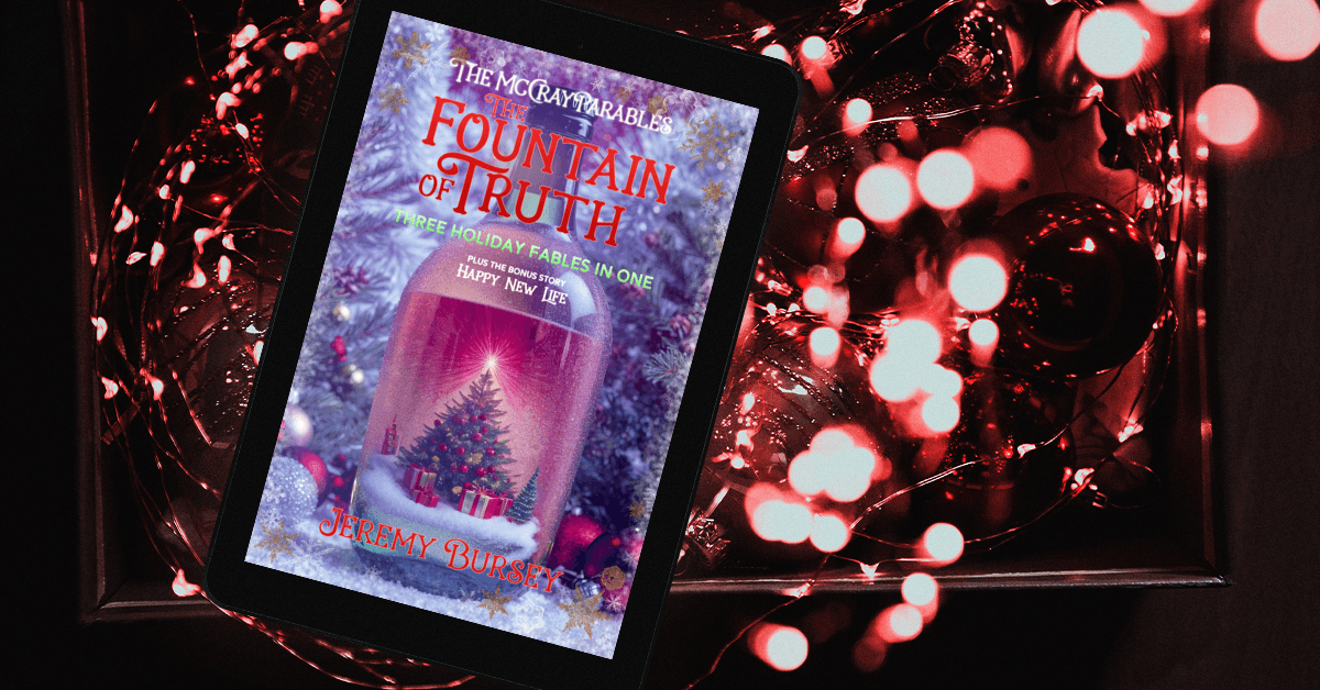 An e-reader displays the book cover of 